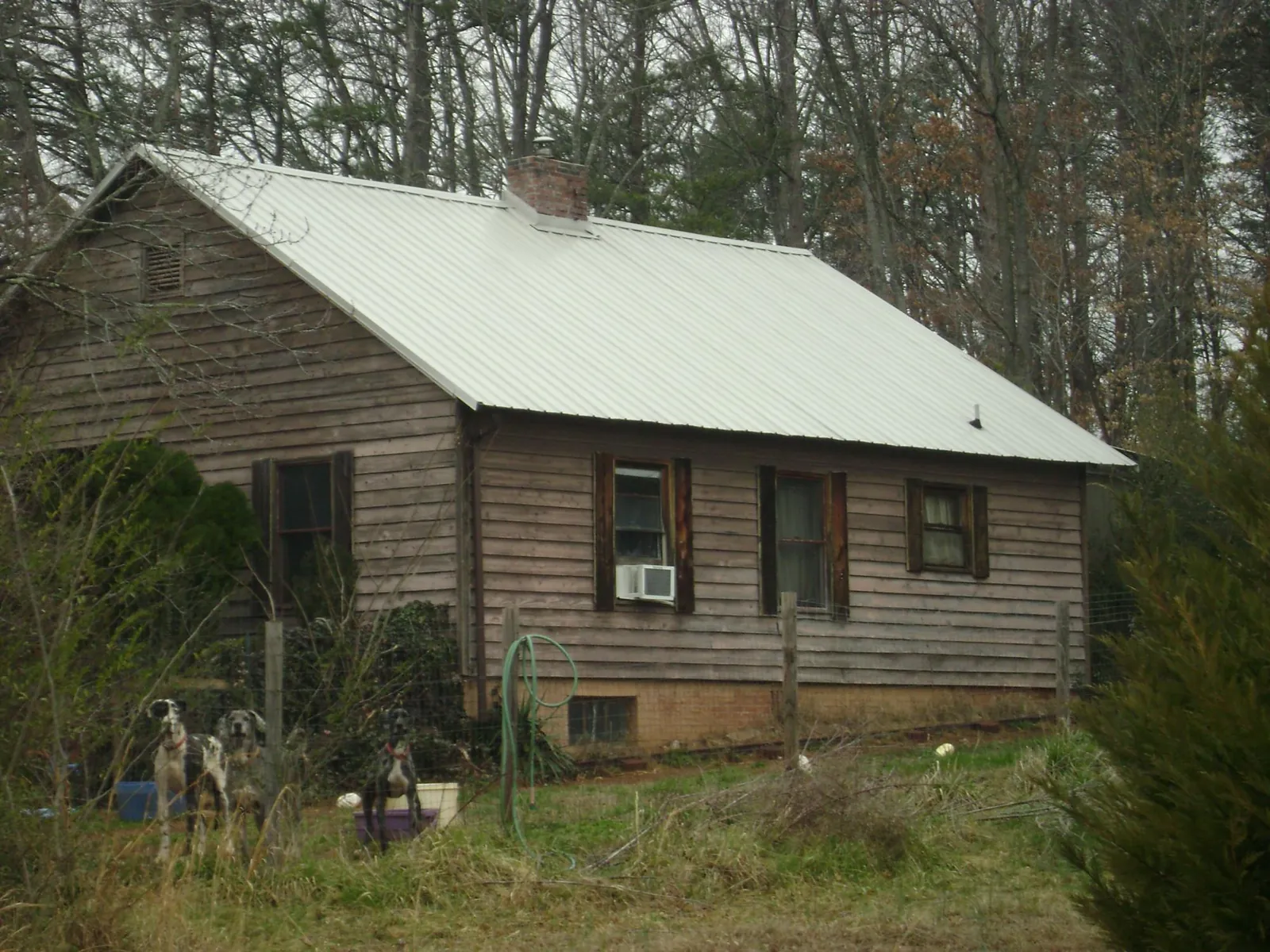 White metal roof on an old wood sided farmhouse, from a Metal Roof Installation job in Pasadena